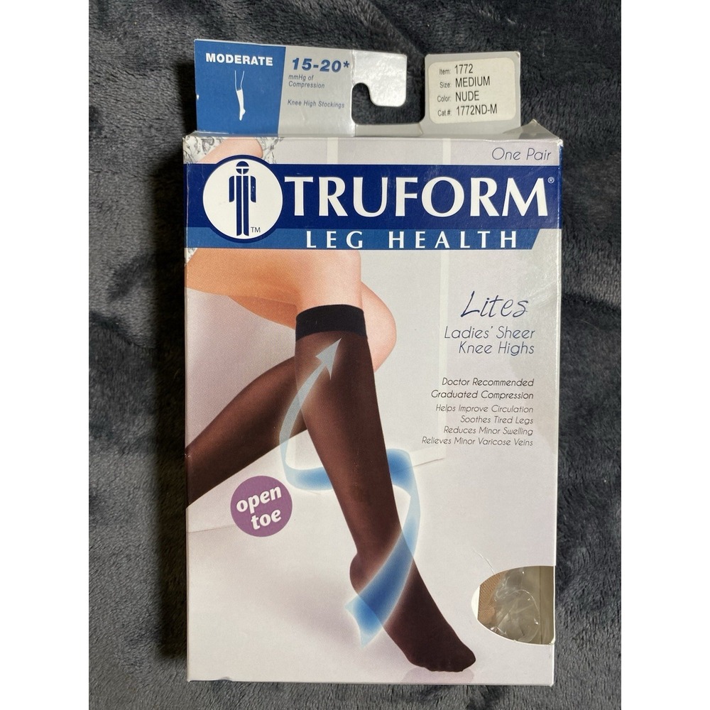 Lot of 2 Truform Lites Compression Stockings Medium Open Toe Nude Taupe